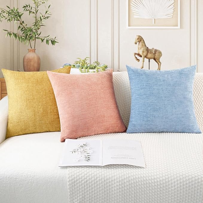 CaliTime Decorative Couch Throw Pillow Covers 16 X 16 Inches Dusty Pink | Pack of 2, Cozy Chenille Cushion Cases for Sofa Bed Living Room Farmhouse Home