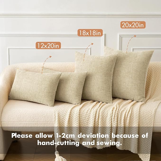 MIULEE Soft Chenille Throw Pillow Covers Beige 18x18 Inch Pack of 2 | Modern Home Decor, Classic Decorative Pillows, Solid Dyed Cases, Boho Couch Cushion Covers for Sofa Bed Living Room