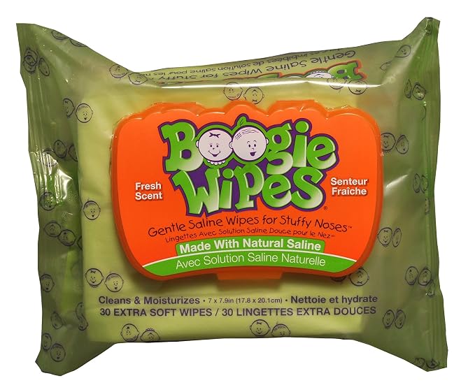 Boogie Wipes Saline Nose Wipes - 180 Count - Fresh Scent, Hypoallergenic & Alcohol-Free - Allergy Relief - Made with Natural Saline, Aloe, Chamomile & Vitamin E - Diaper Bag Essential