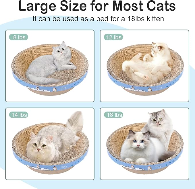 Cat Scratcher Bed 17.7x17.7” Large Cardboard Cat Scratcher Bowl | For Large Cats, Round Cat Scratching Bed for Indoor Cats, Cardboard Cat Bed with Catnip, No Assembly, Abrasion Resistant