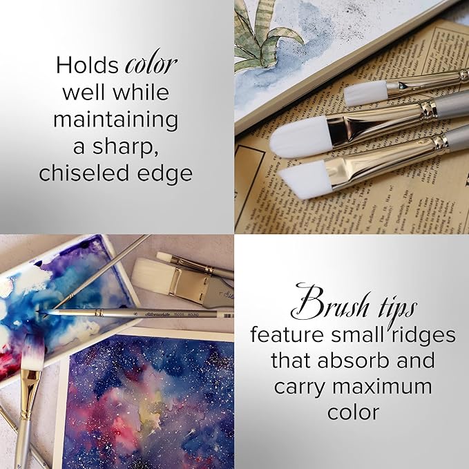 Silver Brush Limited 1500-10 Silverwhite Round Paintbrush for Watercolor, Gouache, Inks, Dyes, Fluid, & Flow Acrylic, Size 10, Long Handle