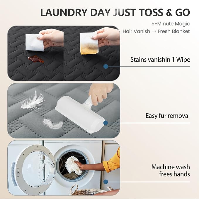 gogobunny 100% Double Sided Waterproof Dog Blanket Soft Pet Bed Cover Reversible Protect Furniture Couch Sofa Car for Puppy Cat (Dark Charcoal/Light Charcoal, 82x120 Inch (Pack of 1))
