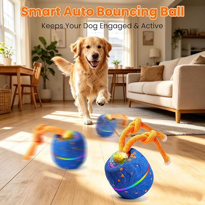 Interactive Dog Toy Ball, Automatic Bouncing Rotating, Realistic Dog Barking Sounds, E‑TPU, IP54, Rechargeable, for Small/Medium/Large Dogs, Indoor/Outdoor（Light Blue）