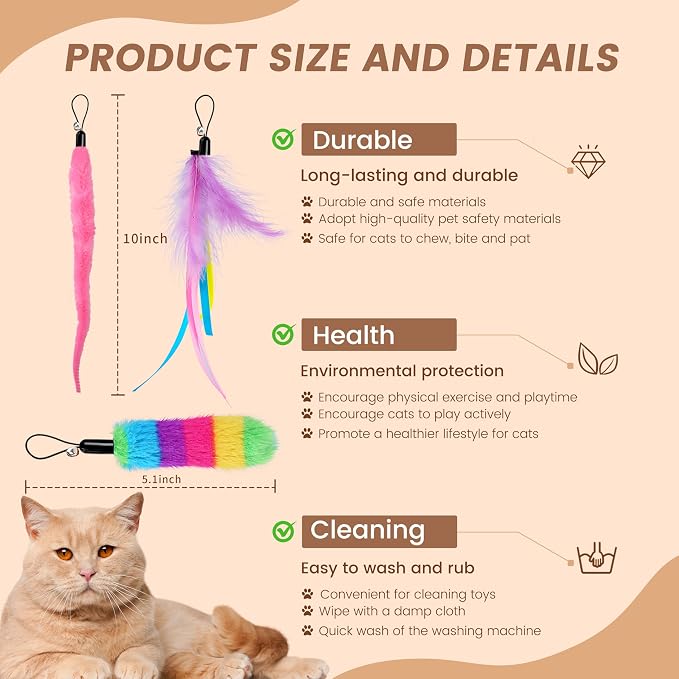 Interactive Cat Toys Replacement Tails Accessories for Cat Ball, 10Pcs