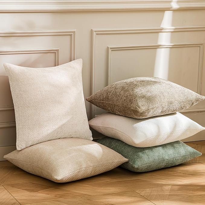 a moment Ivory Chenille Throw Pillow Covers 20x20 Inch Pack of 2 Modern Decorative Throw Pillow Covers Farmhouse Cross Covers Home Decor for Sofa Bedroom Living Room