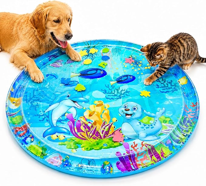 Cat Water Mat for Indoor Cats, Pet Water Sensory Play Mat for Cats & Dogs, Interactive Water Toy Mat with Durable PVC, Summer Activity Mat for Pets, Indoor Outdoor Use, 41.4 x 41.4 x 2.8 Inches