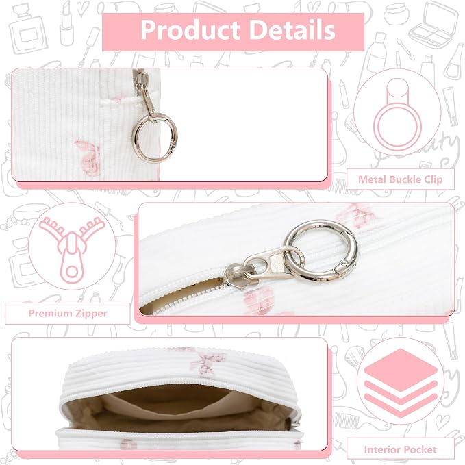 Period Bag for Girls, Corduroy Period Kit with Sanitary Pad Pouch, Menstrual Storage Bag and Tampon Holder for Purse, Girls School Essentials,Feminine Care Organizer(Pink Bow)