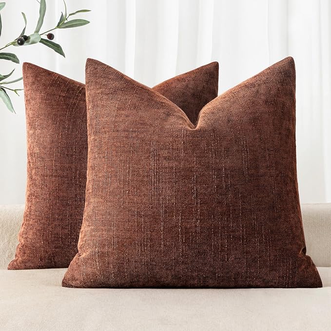 MIULEE Textured Chenille Throw Pillow Covers 18x18 Inch Red Taupe | Pack of 2 Decorative Soft Throw Pillows, Solid Textured Cushion Covers, Modern Home Decor for Couch Sofa Bedroom Living Room