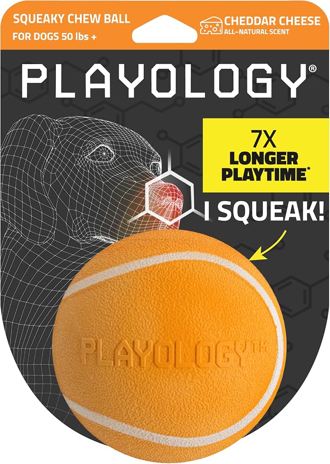 Playology Squeaky Chew Ball Dog Toy - Jumbo, Cheddar Cheese Scent