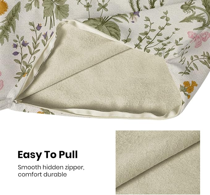 AEIOAE Spring Sage Green Wild Flower Pillow Covers 20x20 Set of 2 | Plant Throw Pillows Case,Seasonal Floral Outdoor Decorative Linen Farmhouse Decor Cushion Covers for Home Sofa Bed Couch
