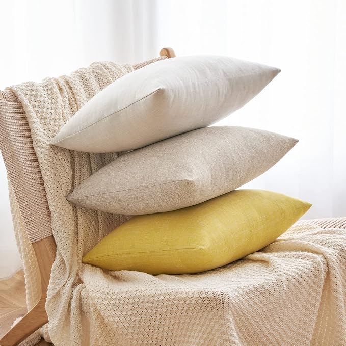 MIULEE 24x24 Inch Pack of 2 Decorative Linen Burlap Textured Euro Pillow Covers Farmhouse Boho Accent Pillowcases Spring Home Decor for Couch Sofa Bedroom Living Room Taupe