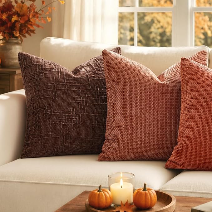 MIULEE Fall Decorative Rust Couch Throw Pillow Covers 20x20 Inch 2 Pack | Modern Boho Accent, Soft Chenille Pillow Covers, Farmhouse Cushion Cases for Home Decor Bed Sofa Living Room
