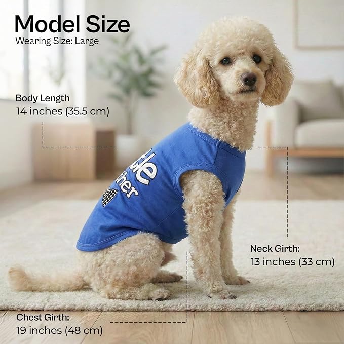 Parisian Pet Dog Shirt – 100% Cotton Shirts for Large Dogs – Blue Sleeveless Pet Clothes – Lightweight and Breathable Dog Apparel – Boy Little Brother Dogs Clothes - Stretchy Pet T Shirts
