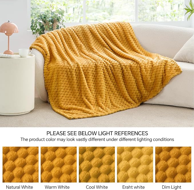 BEDELITE Mustard Yellow Twin Blanket for Couch, Soft Cozy Gifts for Women | 3D Jacquard Decorative Fleece Blanket, Super Soft Plush Throws, Cute Birthday Gift for Women, Suitable for All Seasons, 60*80