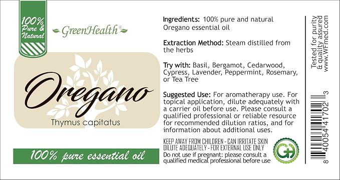 GreenHealth Oregano Essential Oil - 15 ml Amber Glass Bottle with Euro Dropper - 100% Pure Essential Oil