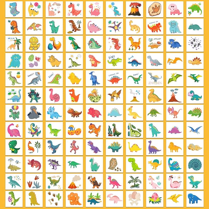 Partywind 408 PCS Kids Tattoos for Party Supplies, Individually Wrapped Sheet Temporary Tattoos Stickers for Kids Goodie Bag Stuffers, Fun Birthday Party Favors - Dinosaur