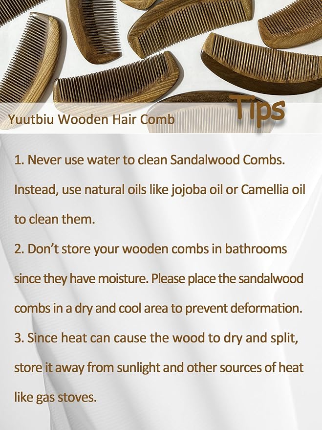 Yuutbiu Green Sandalwood Teasing Hair Comb - Anti Static Fine Tooth Wooden Styling Brush for Smoothing, Detangling & Volumizing Thin/Fine Hair (No Handle)