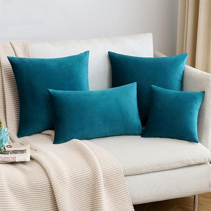 MIULEE 12x20 Inch Lumbar Velvet Throw Pillow Cover Set of 1 Teal | Soft Luxury Decorative Throw Pillow Cover, Single Rectangle Cushion Case, Home Decor for Chair Couch Sofa Bedroom Car Bed