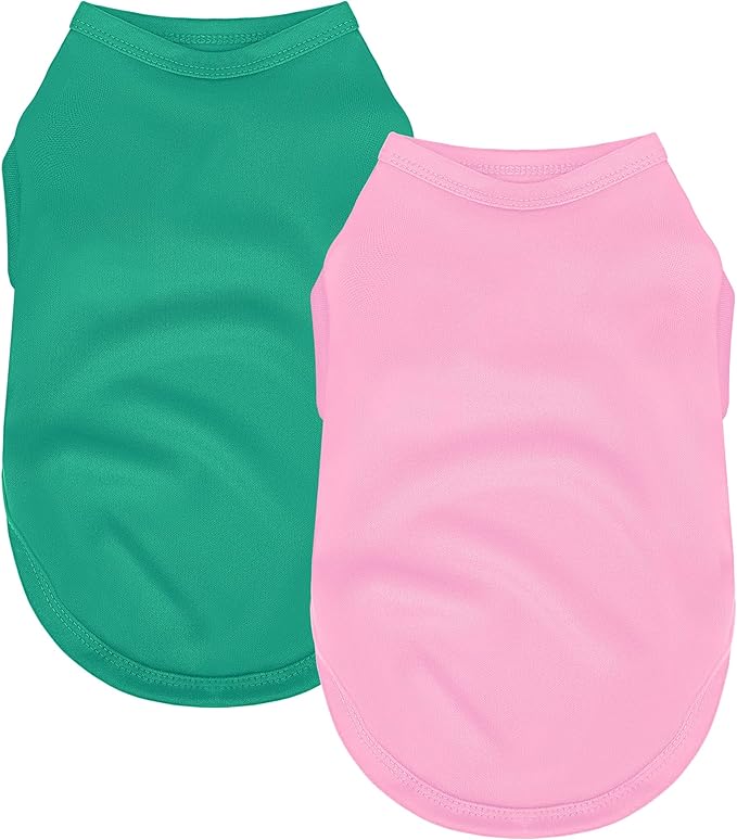 2 Pack Solid Color Dog Shirts - Lightweight, Quick Dry, Breathable Pet T-Shirts for Small to Large Dogs - Stretchy, Durable, Ideal for All Seasons and Holidays.Pink Green M