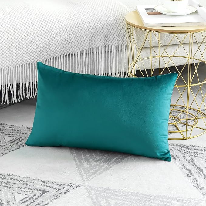 Artscope Luxury Velvet Pillow Covers Decorative Rectangle Pillowcases Soft Solid Cushion Cases for Couch Sofa Bedroom Car Decor 16x24 Inch Teal
