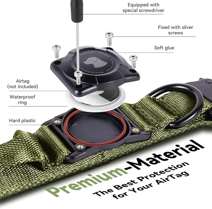 2026 Upgrade Waterproof Tactical AirTag Dog Collar, Built in AirTag Holder | Comfortable Control Handle, Quick Release Metal Buckle, Durable 1000D Nylon, For Medium to Large Dogs, Army Green, XL