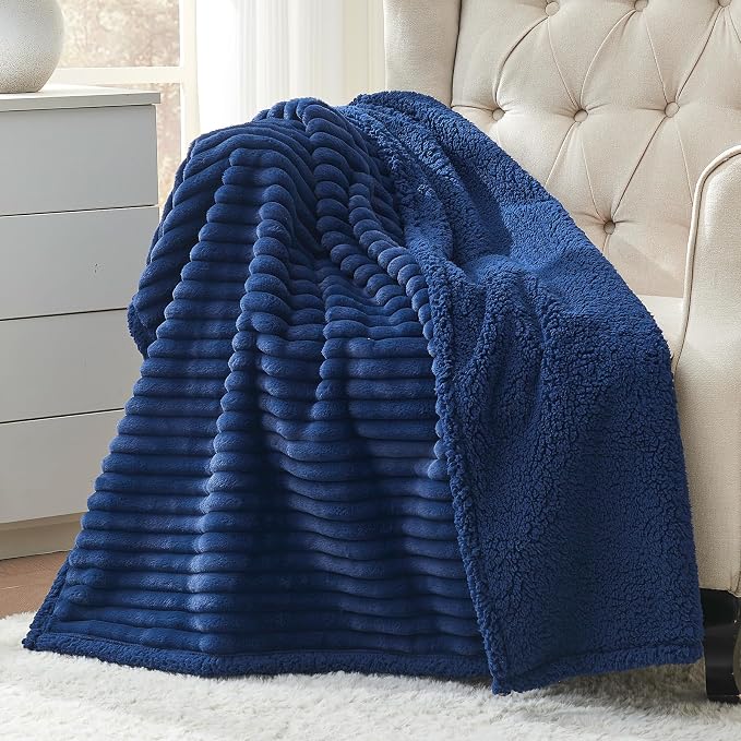Waterproof Calming Dog Blanket for Large Dogs, Noiseless Soft Plush Pet Blanket for Bed, 500GSM Thick Faux Fur Pet Throw, Cozy Couch Furniture Protection Washable, Night Blue, 50x60IN