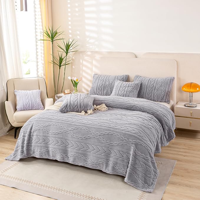 YUSOKI Sherpa Fleece Twin XL Size Blanket, Light Grey, 65"x90" | 3D Stylish Design,320GSM, Non-Shedding, Lightweight for All Season Use, stays fluffy after repeated washes, Perfect Gifts