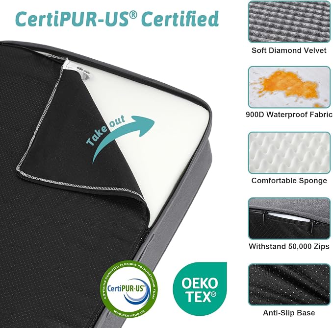 COZY KISS Orthopedic Dog Bed for Extra Large Dogs, L Shaped XXL 48x32 inch | Non-Slip Bottom Soft Pet Sofa with Washable Removable Waterproof Cover, Egg-Crate Foam Couch with Portable Handle, Grey
