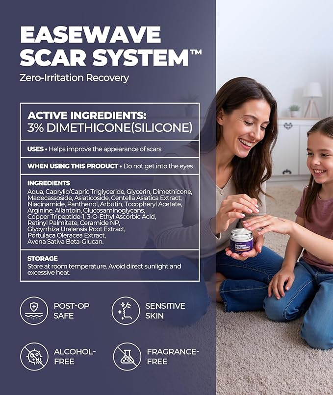 Silicone Scar Cream with 6.7% Active Ingredients, Scar Gel Visible in 2 Weeks, Moisturizing Scar Removal Clinically Show for Surgical, C-Section, Keloid, Acne & Burn Scars, Stretch Mark Cream(55ML)