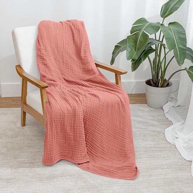 Comfy Cubs Adult Muslin Blanket 90x66” Twin Swaddle Blankets, Dusty Rose | 6 Layer Soft, Breathable & Lightweight Muslin Adult Blanket - Machine Washable & Designed in the US Bedding for All Seasons