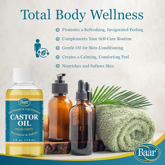 Baar Cold-Pressed, Cold-Processed, Hexane Free Castor Oil, 4 Ounces
