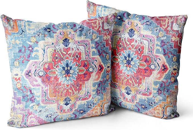 Snycler Antique Boho Hereke Rug Print Boho Throw Pillow Cover 18x18 Inch Set of 2 Double Sided Decorative Soft Throw Pillow Case Cushion Case for Home Decor Living Room Bed Couch Car