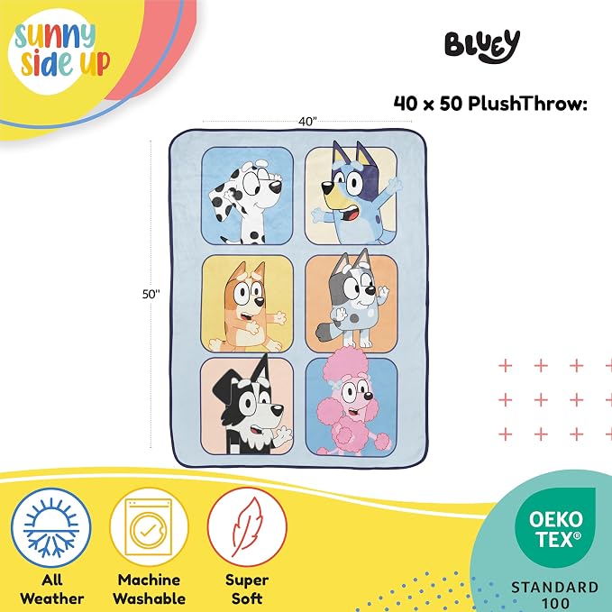 Bluey & Friends Plush Travel Throw Blanket - Measures 40 x 50 Inches Super Soft & Cozy Travel Accessories