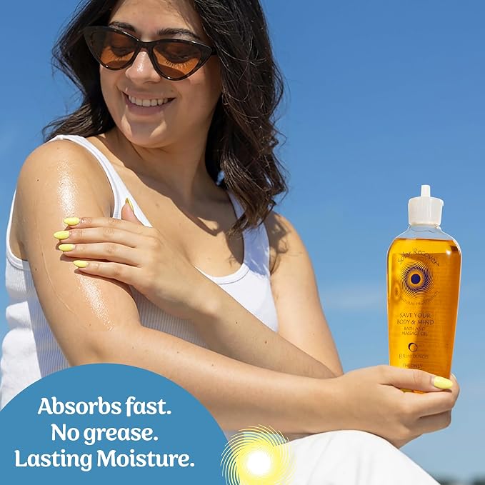 Solar Recover – All Natural Bath & Massage Oil with Lavender, Calendula & Vitamin E – 8 fl oz of Relaxing Aromatherapy Body Oil for Dry Skin, Stress Relief & Muscle Recovery – Save Yur Body & Mind