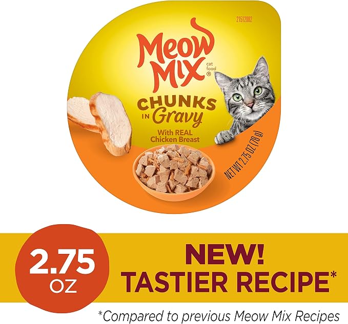 Meow Mix Chunks in Gravy, Wet Cat Food with Real Chicken Breast, 12 Cups