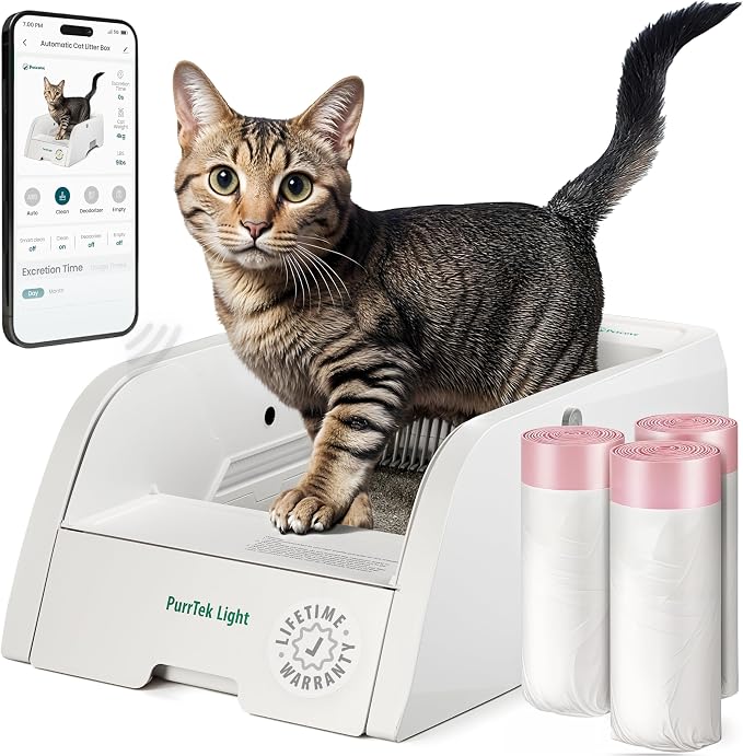 Petcove Self Cleaning Automatic Litter Box for Multi Cat Open Top/Quiet Operation ≤45 dB/Odor Control/Dual Anti-Pinch Safety/Easy App Control with Ultra Fast 5 GHz Wi-Fi - 60 Count Litter Bags