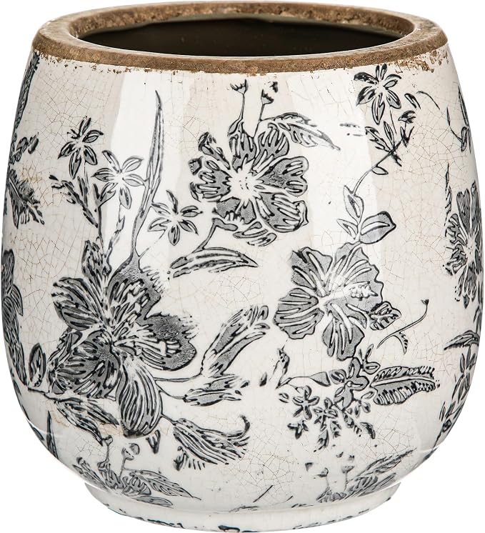 SiliFine Vintage Ceramic Flower Pot with Ice Crackle Rustic Planter with Drainage Holes for Indoor and Outdoor Decor Home Living Room Garden Decor Gardening Gift (Rustic Grey Style)