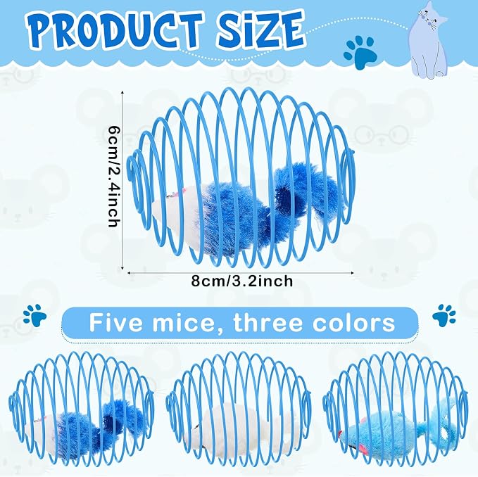 Jecery 5 Pcs Cat Toys Spring,Mouse,Blue White