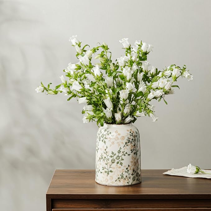 Ceramic Flower Vase for Home Decor, Vintage Green Farmhouse Vase 8 Inch | Rustic Farmhouse Floral Vase for Entryway, Mantel, Coffee Table, Living Room, Kitchen, Bookshelf, Wedding Centerpiece