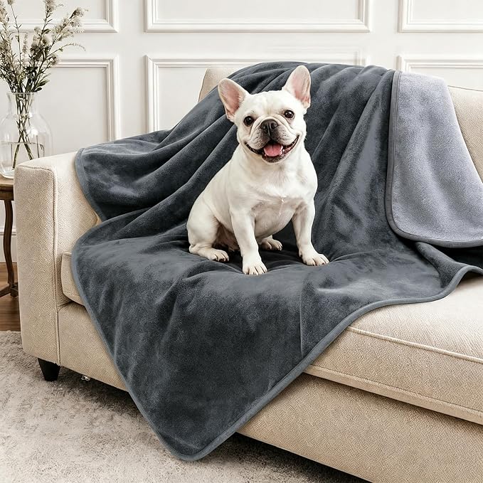 LOOBANI Waterproof Dog Blanket for Small Dogs, Pet Blanket 30" x 40", Grey | Double Side Liquid-Proof, Puppy Blanket for Dog Cat Bed, Crate, Playpen, Reversible Soft Flannel Couch Cover Throw
