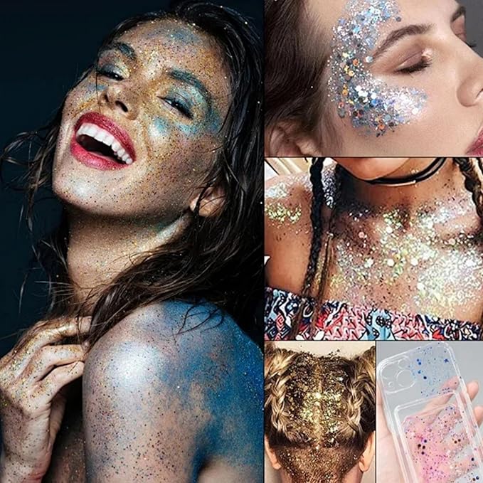 MAEPEOR Body Glitter Stick 6 Colors Holographic Mermaid Sequins Chunky Face Glitter Stick Singer Concerts or Music Festival Rave Body Makeup (Color 05)