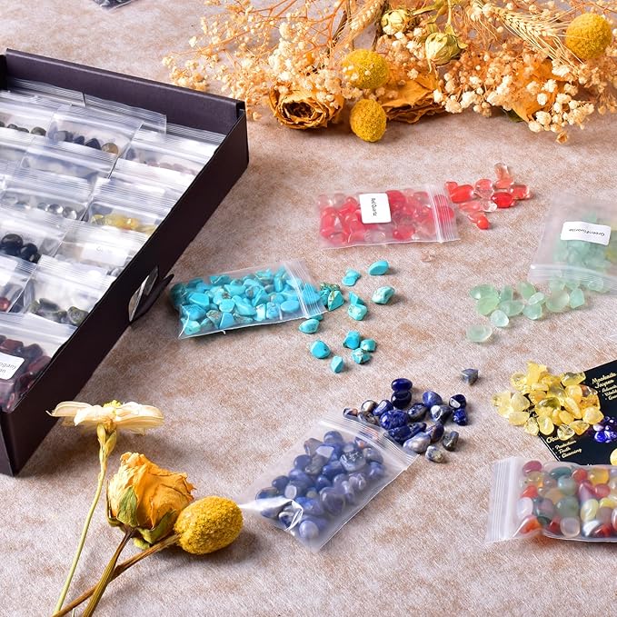 36 Varieties Healing Crystal Chips Stones Set – Christmas Gift 2.5 lbs, 0.3" Natural Polished & Tumbled Gemstones Collection and Small Decorative Rocks for Chakra, Meditation, Reiki, Crafts