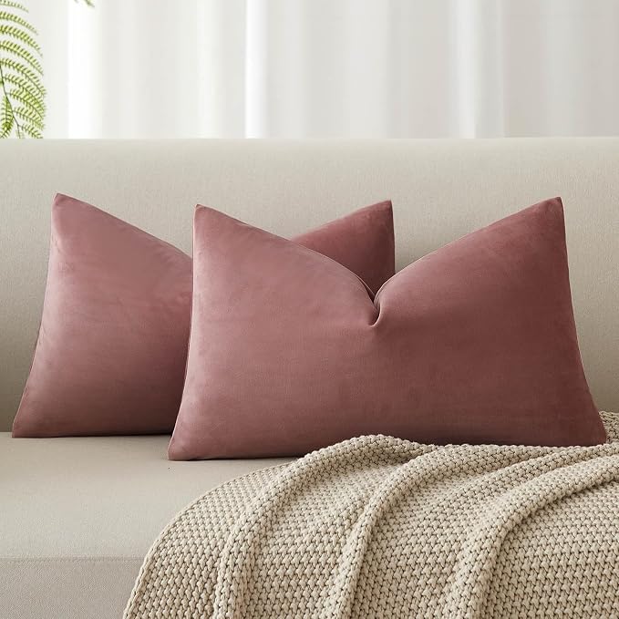 12x20 Throw Lumbar Pillow Covers Decorative Cushion Covers Set of 2,Jam | Soft Velvet Pillow Cases with Invisible Zipper for Modern Couch Sofa Bed Living Room Bedroom Home Decor