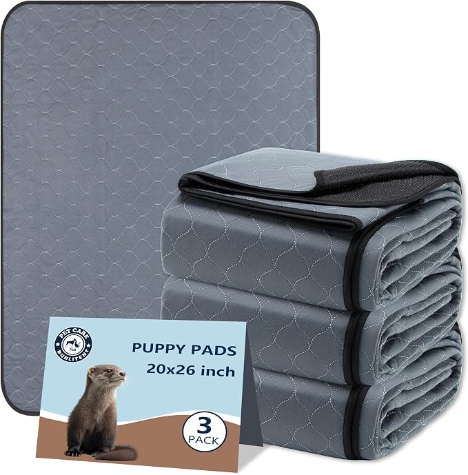 Bunlitent Washable Pee Pads for Dogs, 20 x 26, 3 Pack, for Small Animal | Washable Guinea Pig Cage Liner, Reusable, Waterproof, Anti Slip, For Midwest Cage