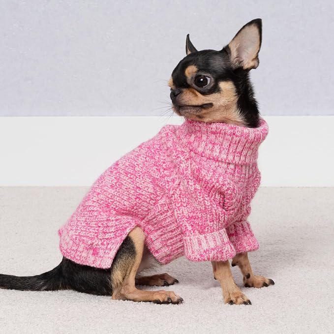 Fitwarm Knitted Turtleneck Dog Sweater, Cozy Dog Winter Clothes for Small Dogs Girl, Holiday Pet Outfit, Heather Pink, XL