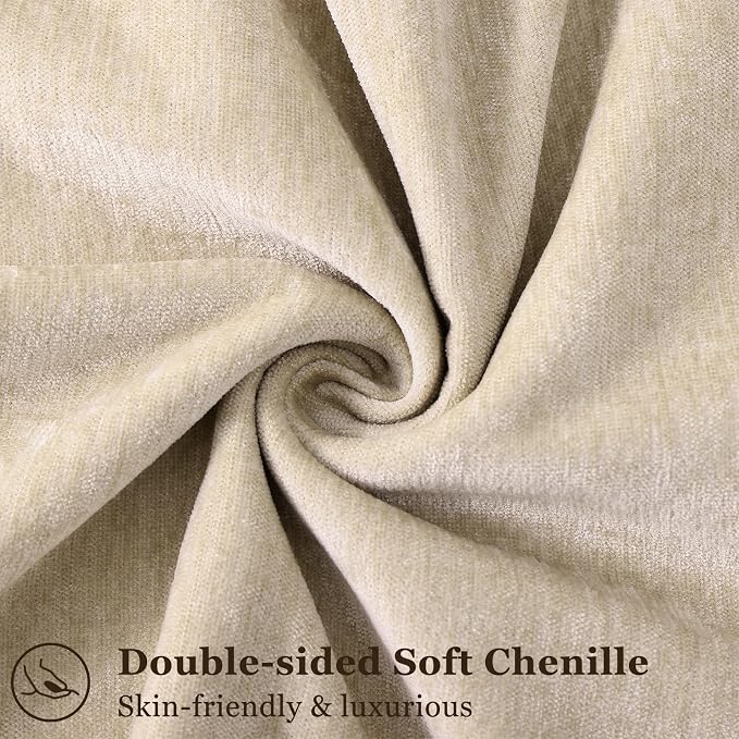 decorUhome Chenille Beige Velvet Throw Pillow Covers 12x20 Set of 2 | Fall Soft Lumbar Couch Decorative Modern Farmhouse Pillow Cases with Elegant Design for Sofa Bed Living Room Home Decor