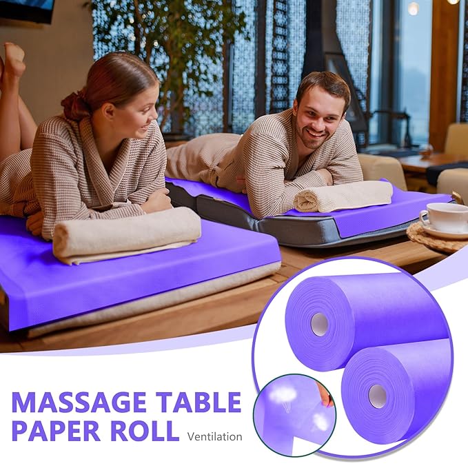 Tudomro 10 Rolls Disposable Non Woven Bed Sheets 24 x 71 Inch Massage Table Paper Covers Non Woven Fabric Massage Sheets Waterproof Spa Breathable Bed Cover for Beauty Salon (Purple)