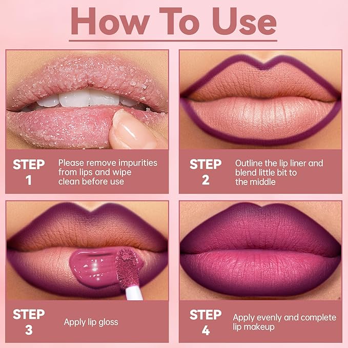 Lip Liner Gloss Lip Combo Set, 2 in 1 Lip Duo Plum Lip Liner Lipstick Matte Velvet Nude Berry Tinted Gloss Lip Kit, Smooth Quick Fuller Plumping Lip Makeup for Women02#Matte Berry
