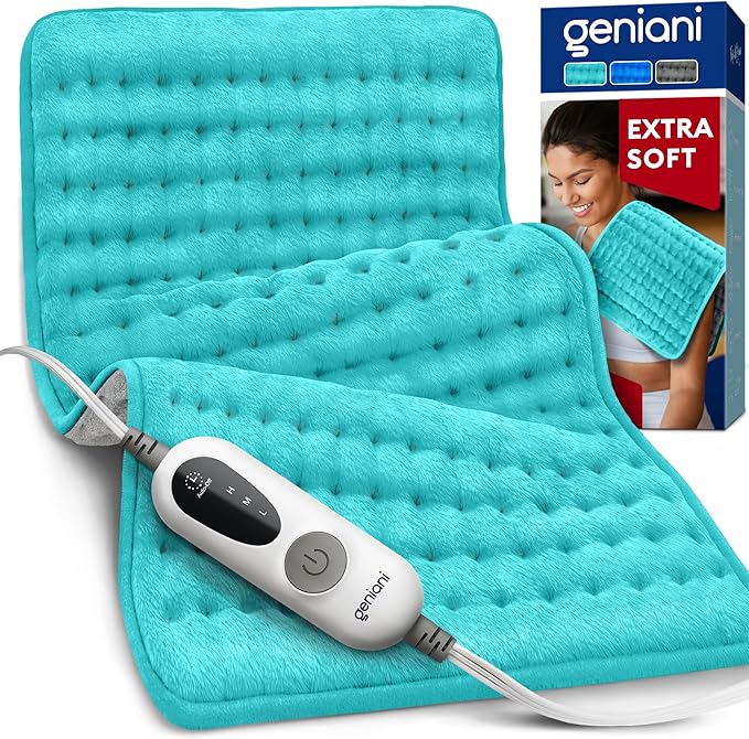 GENIANI Electric Heating Pad for Back Pain & Cramps Relief, Electric Throw, Self Care Gifts for Women, Heating Pad for Neck & Shoulder, Machine Washable Microplush, Auto Shut Off (12×24", Green)