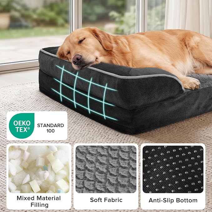 Orthopedic Dog Bed for Extra Large Dogs, XXL Egg-Crate Foam Dog Couch with Washable Removable Cover, Waterproof Lining and Nonskid Bottom